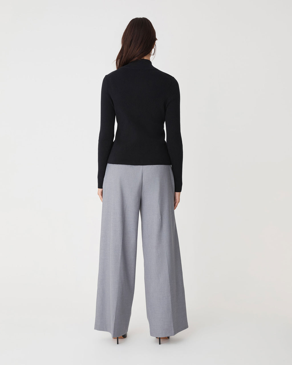 Blake Ribbed Zip Cardigan in black — back view