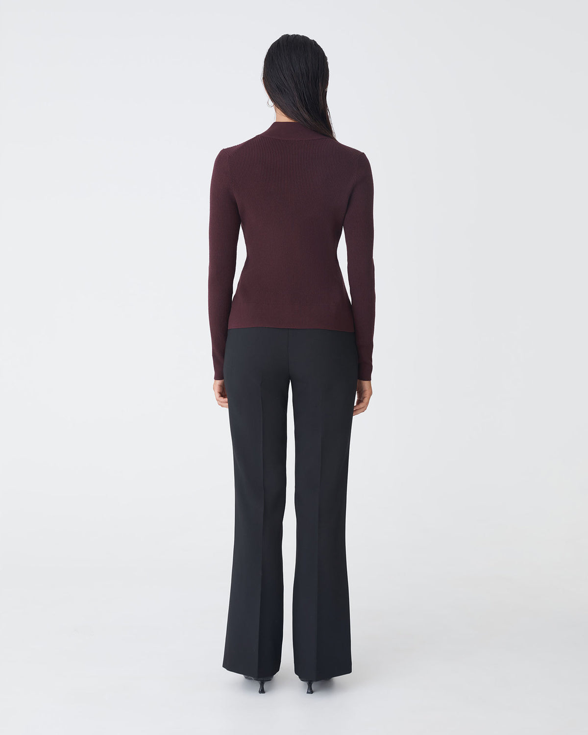 Blake Ribbed Zip Cardigan in mahogany — back view