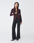 Blake Ribbed Zip Cardigan in mahogany — full-length view