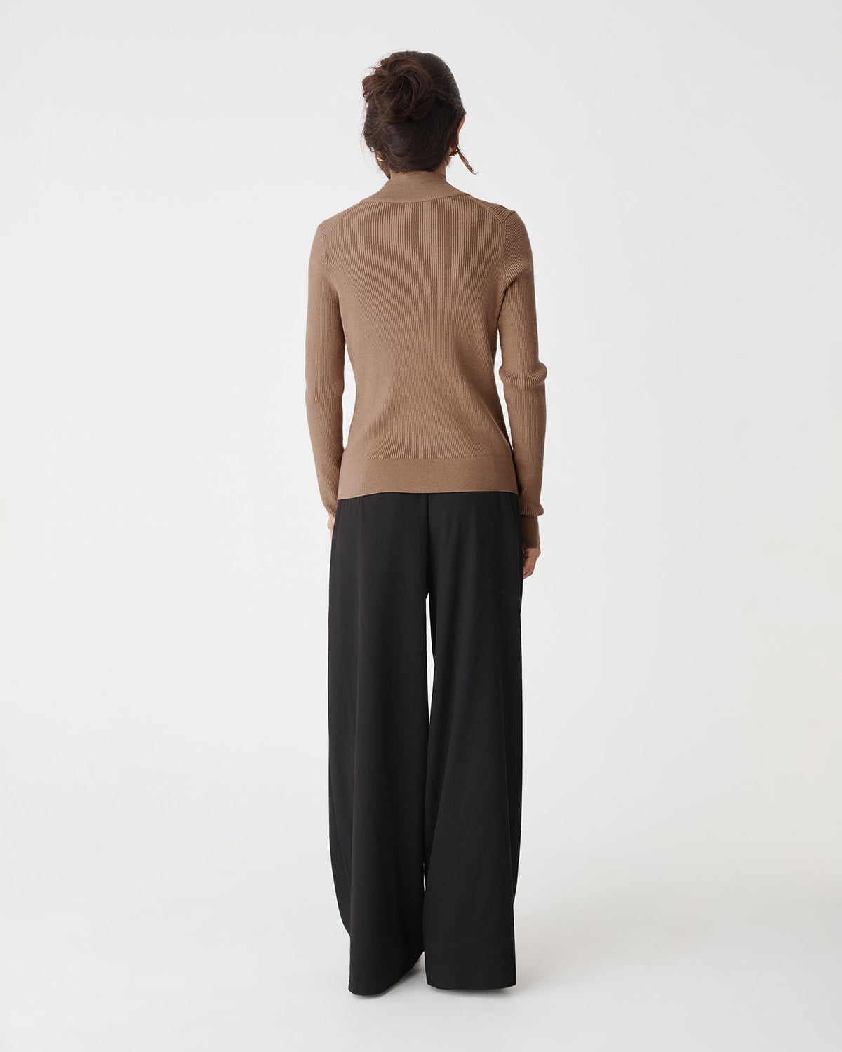 Blake Ribbed Zip Cardigan in mocha — back view