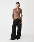 Blake Ribbed Zip Cardigan in mocha — full-length view