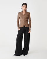 Blake Ribbed Zip Cardigan in mocha — full-length view