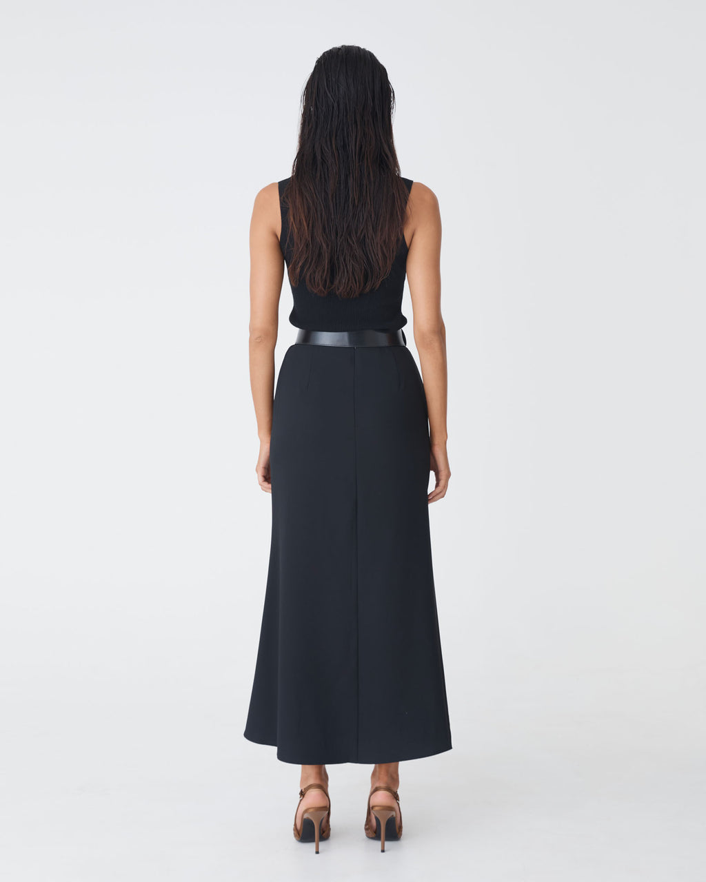 Suzie Turtleneck Rib Knit Top in black — back view