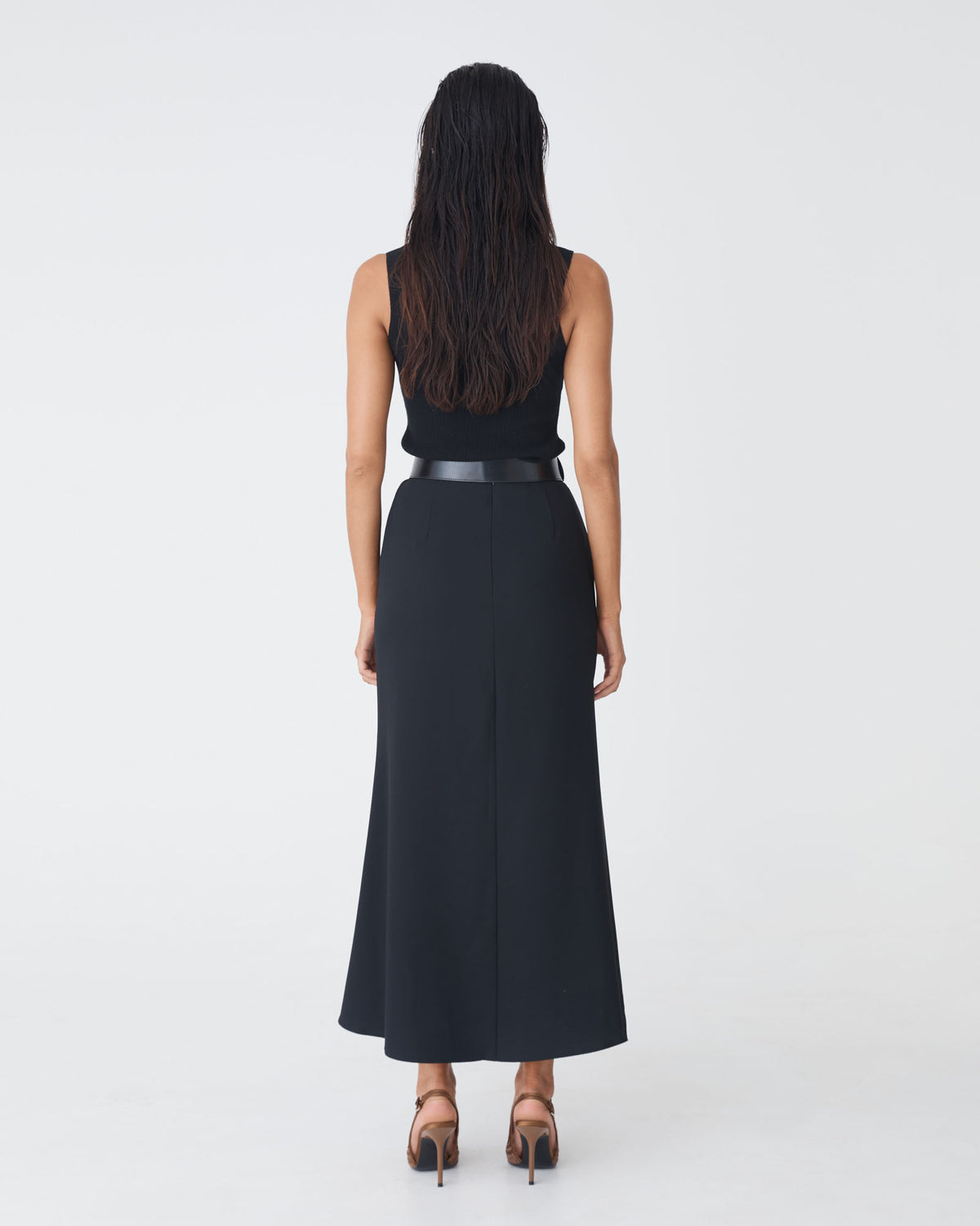 Suzie Turtleneck Rib Knit Top in black — back view