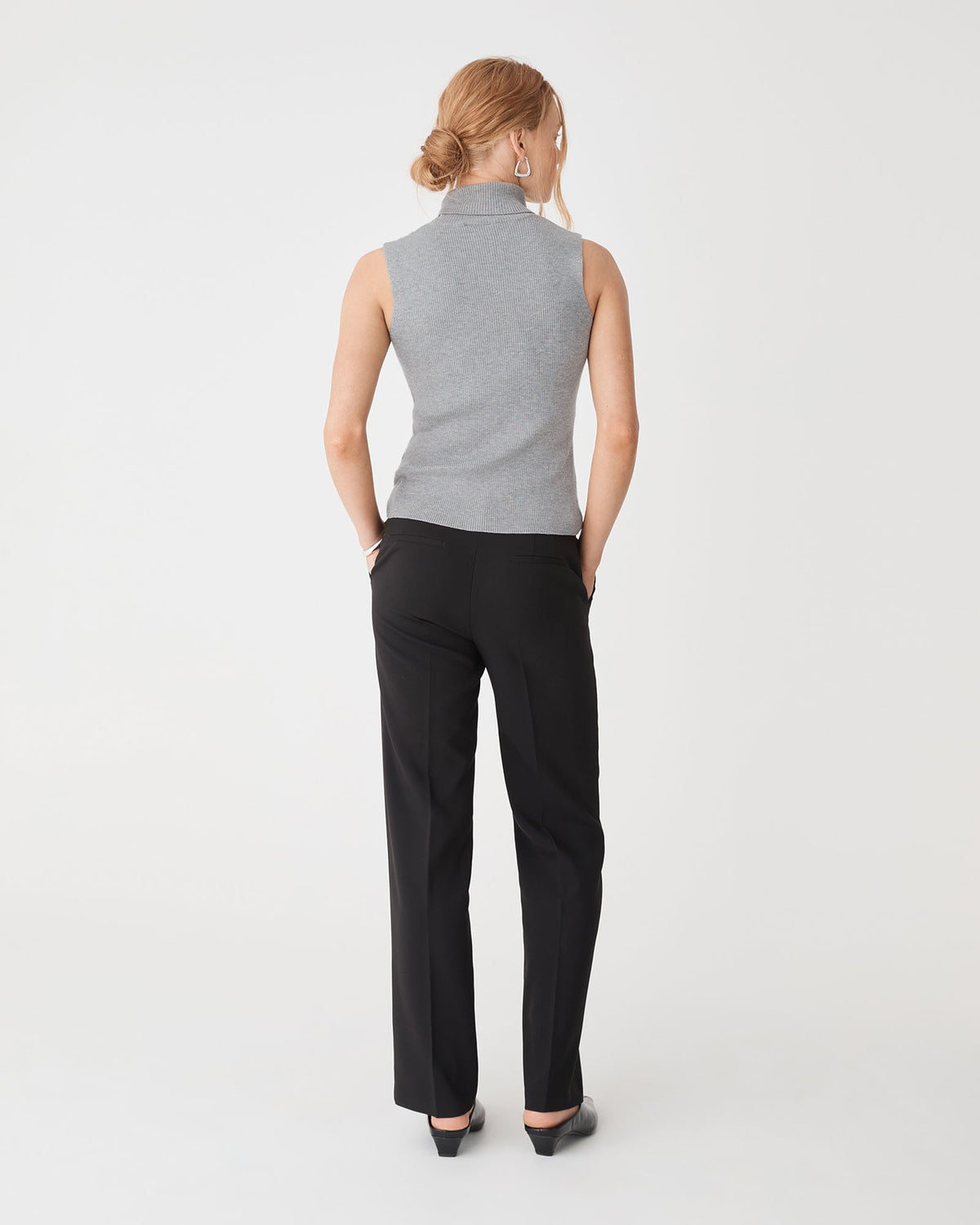 Suzie Turtleneck Rib Knit Top in grey marle — back view