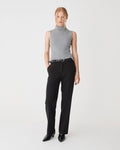 Suzie Turtleneck Rib Knit Top in grey marle — full-length view