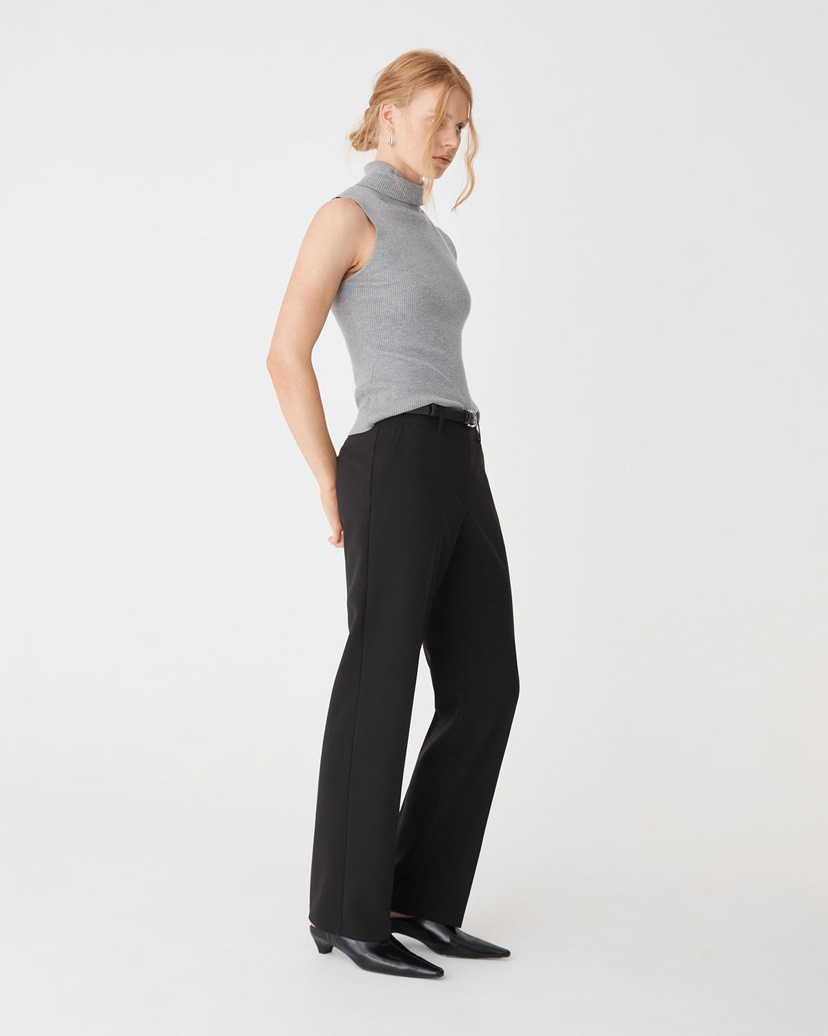 Suzie Turtleneck Rib Knit Top in grey marle — side view