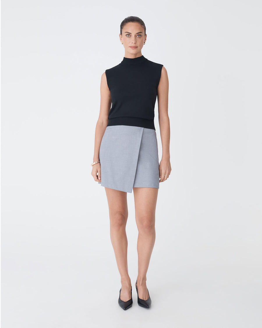 Dina Mock Neck Knit Top in black — full-length view