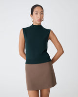 Dina Mock Neck Knit Top in teal — close-up view