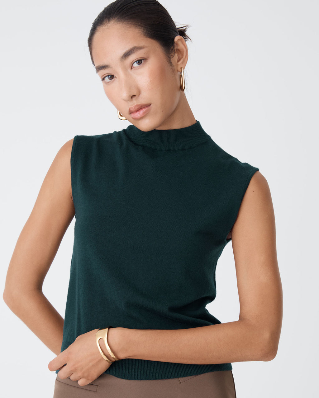 Dina Mock Neck Knit Top in teal — close-up view 2