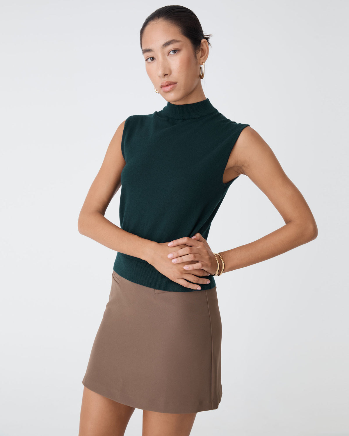 Dina Mock Neck Knit Top in teal — side view