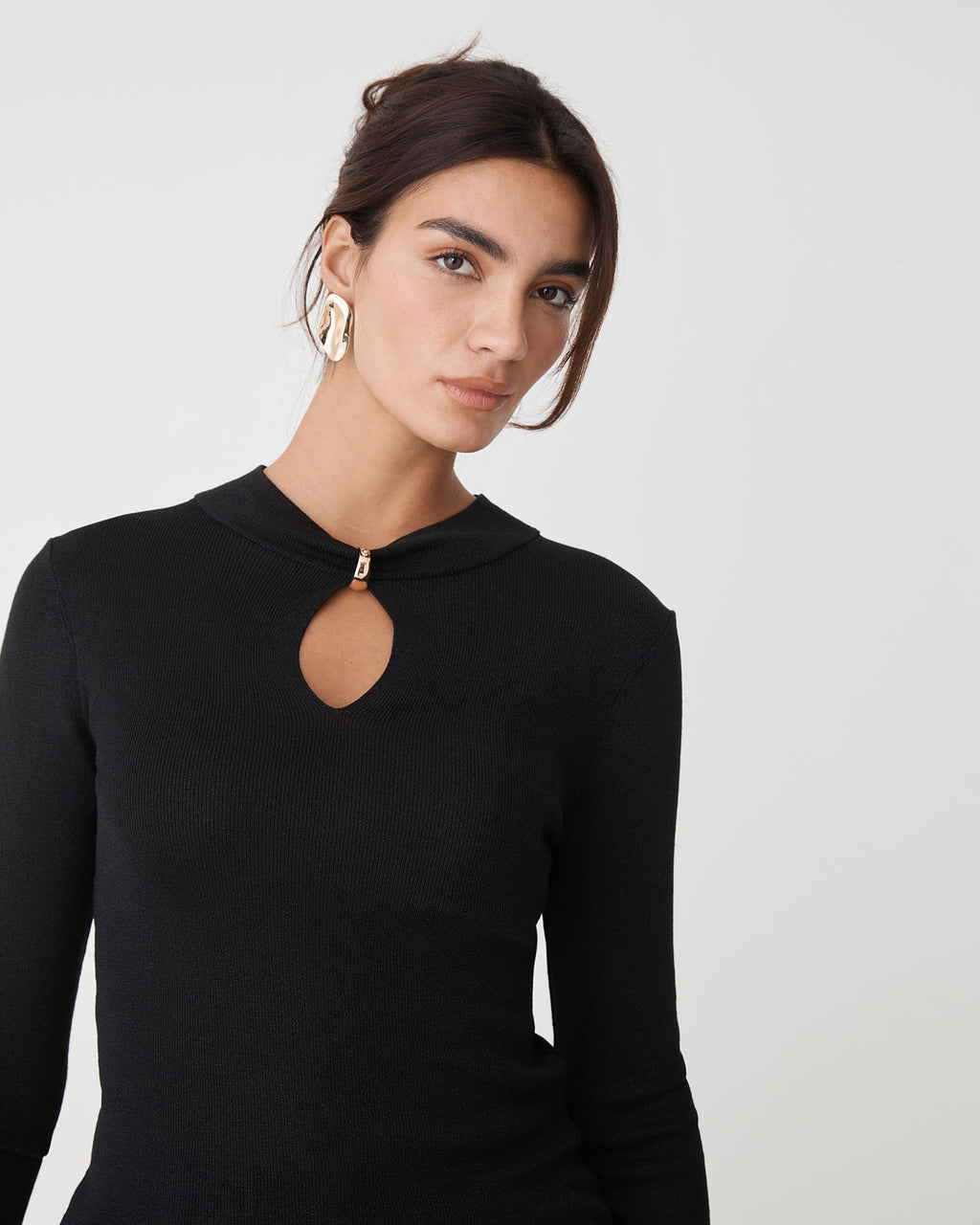 Ciara Keyhole Lurex Knit Top in black — fabric detail