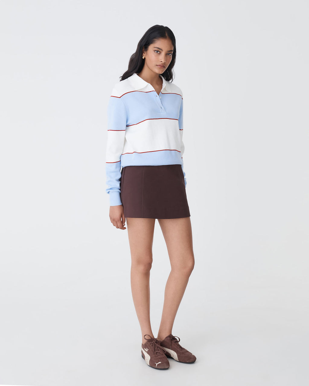 Brenda Stripe Collared Sweater in blue stripe — side view