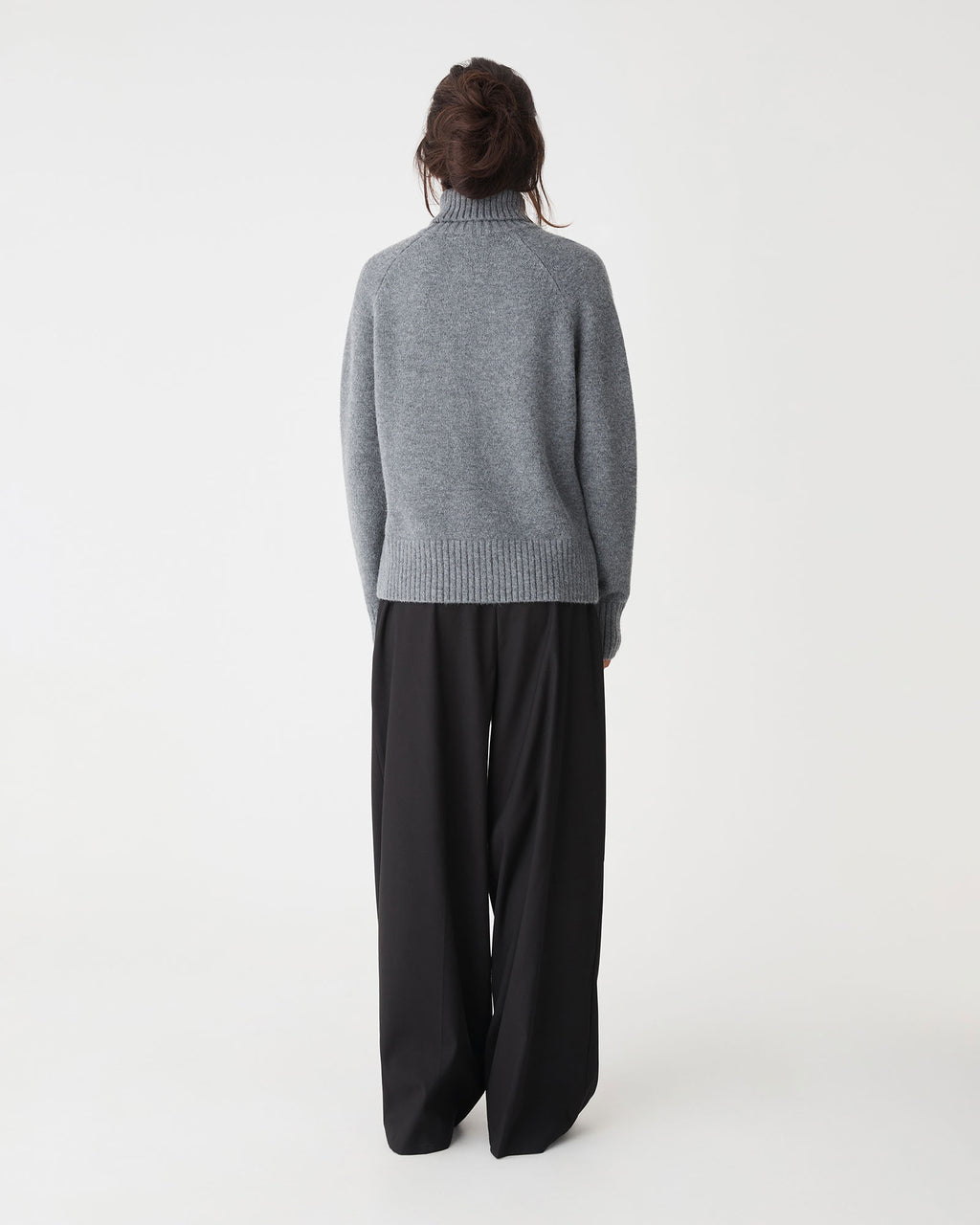 Jada Notch Hem Turtleneck Knit in grey marle — back view