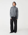 Jada Notch Hem Turtleneck Knit in grey marle — full-length view