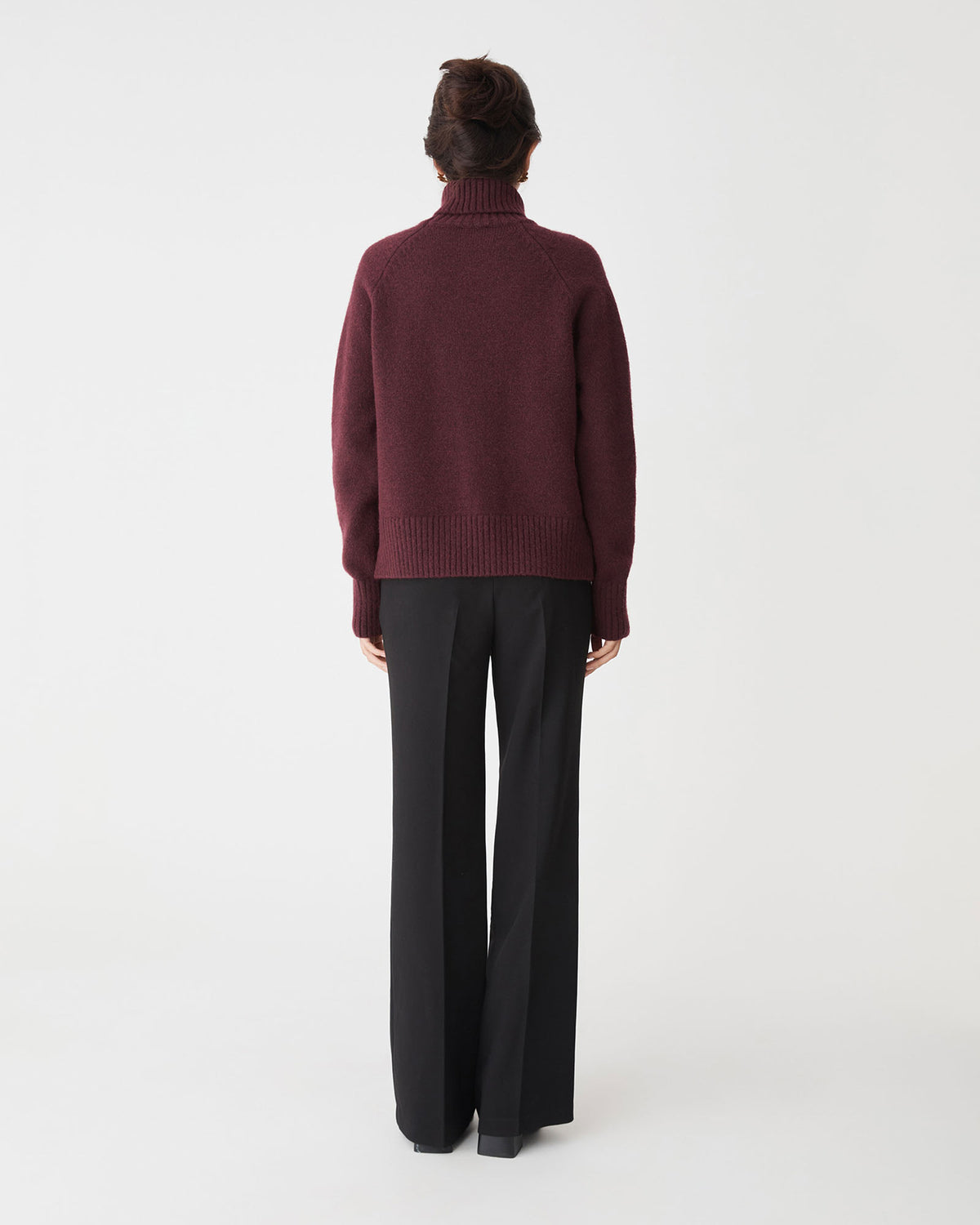 Jada Notch Hem Turtleneck Knit in mahogany — back view