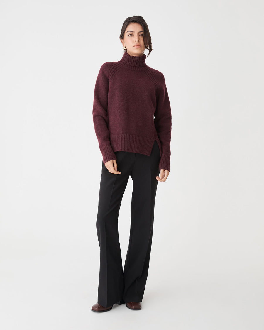 Jada Notch Hem Turtleneck Knit in mahogany — full-length view