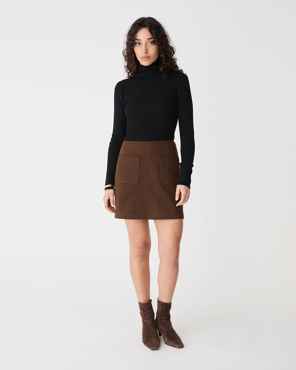 Ginny Ribbed Turtleneck Knit in black — full-length view
