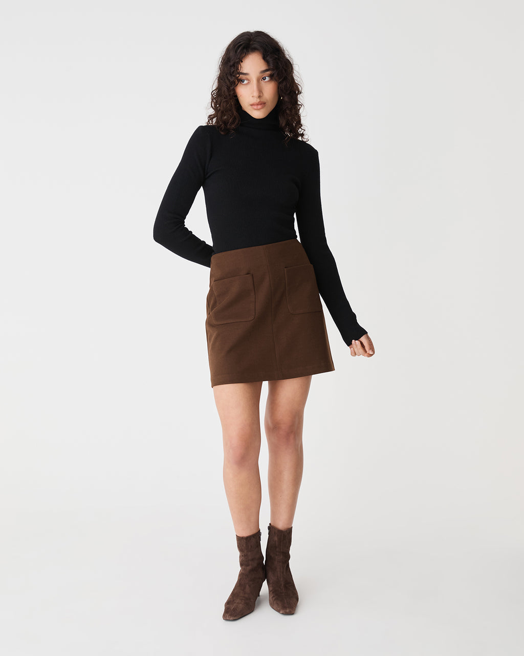 Ginny Ribbed Turtleneck Knit in black — full-length view 2