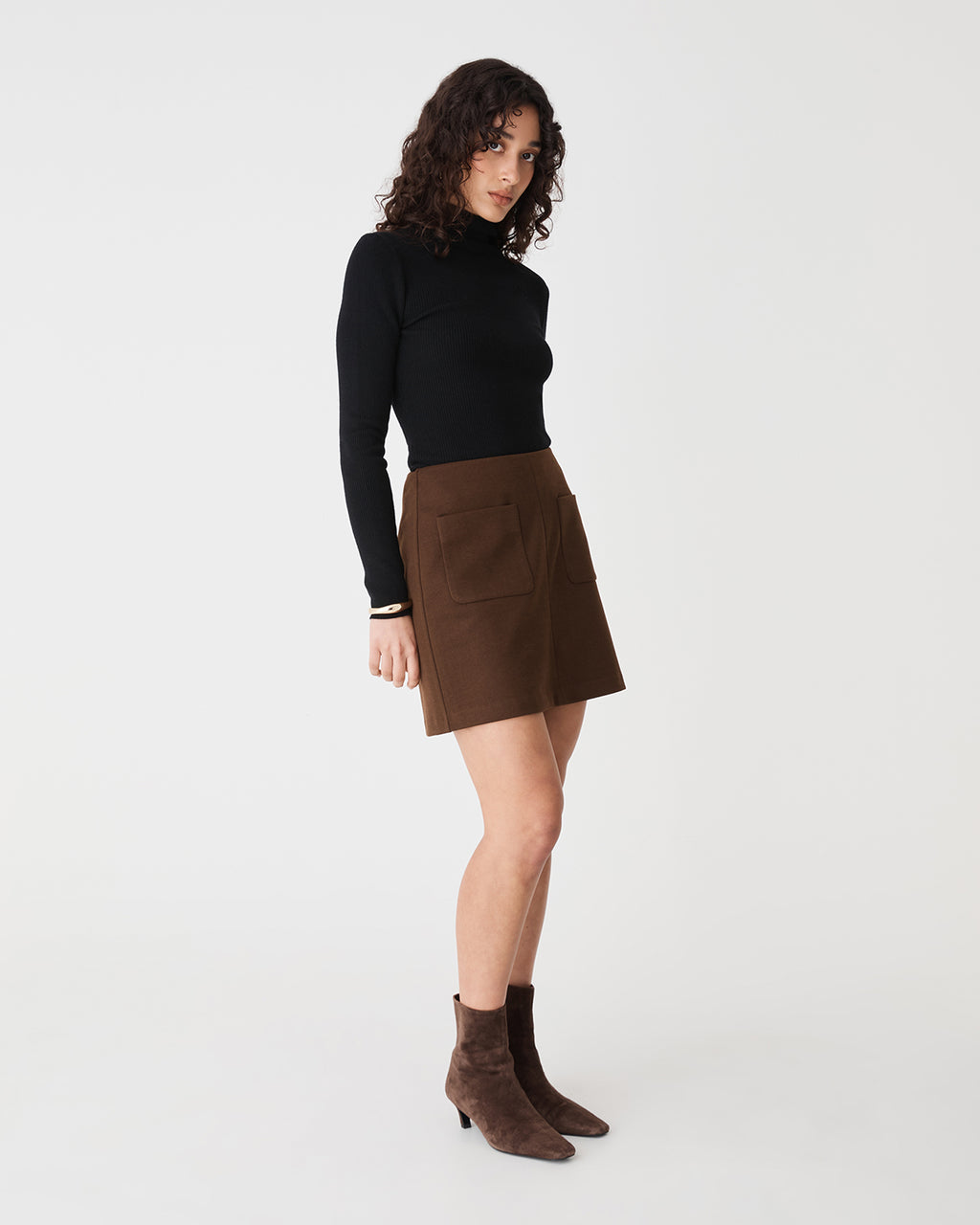 Ginny Ribbed Turtleneck Knit in black — side view