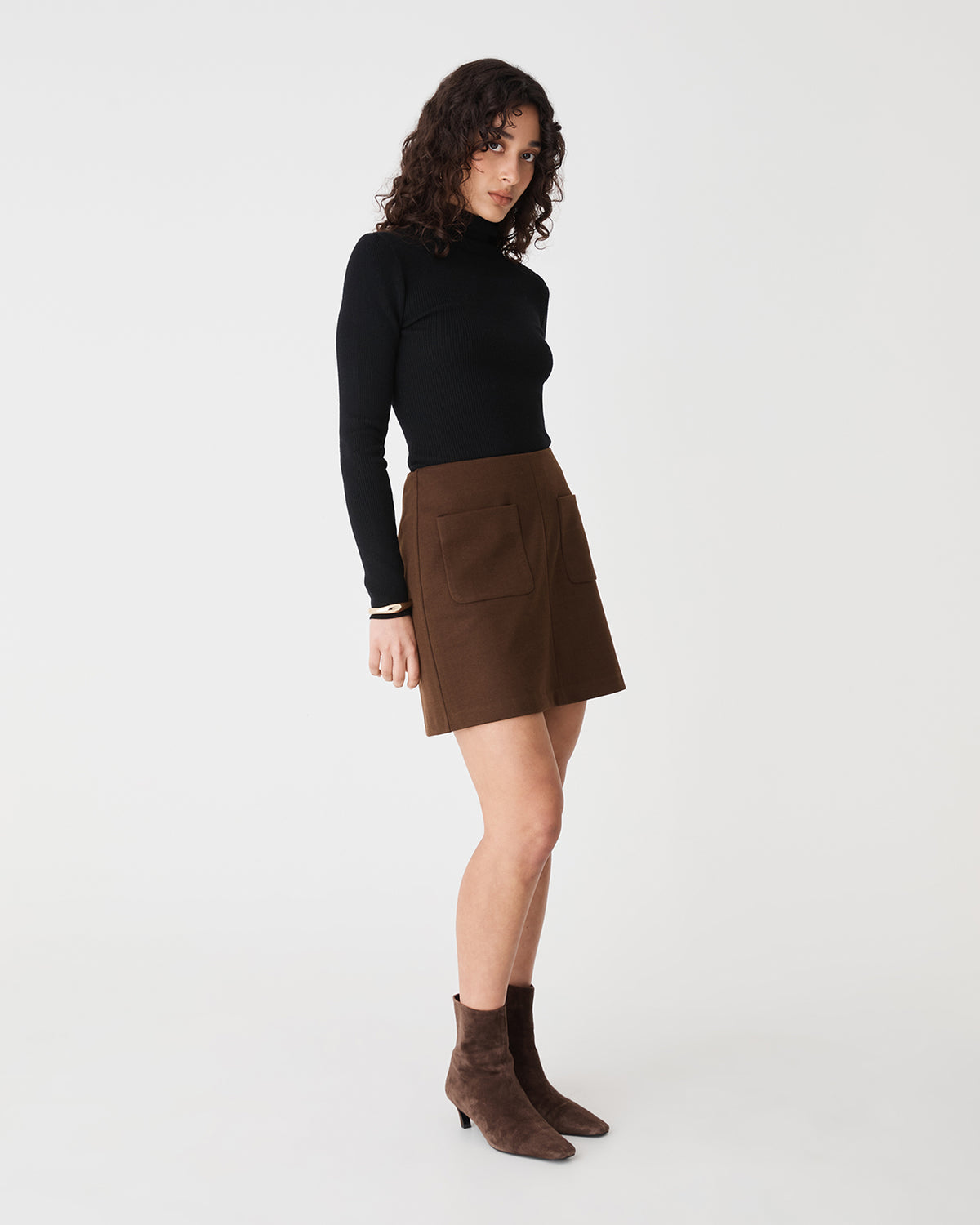 Ginny Ribbed Turtleneck Knit in black — side view