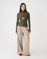 Ginny Ribbed Turtleneck Knit in olive — full-length view