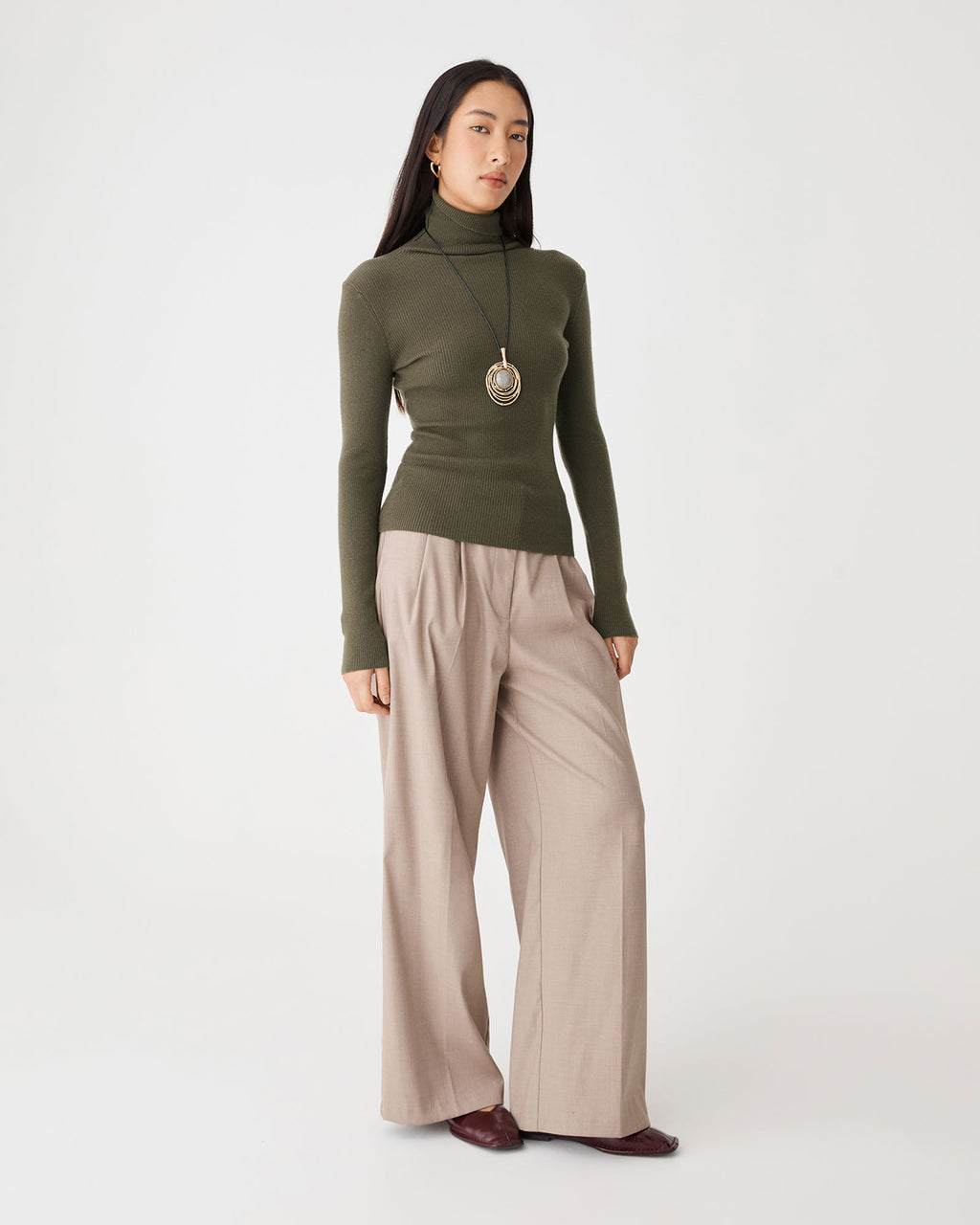 Ginny Ribbed Turtleneck Knit in olive — side view