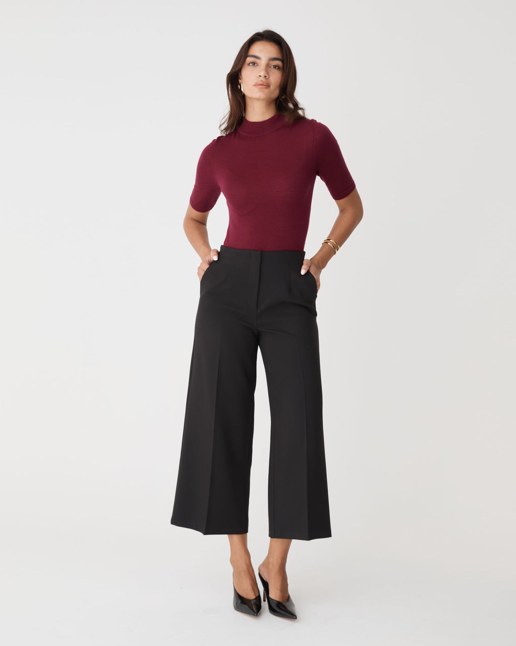 Ellen Wool Short Sleeve Knit in berry — full-length view