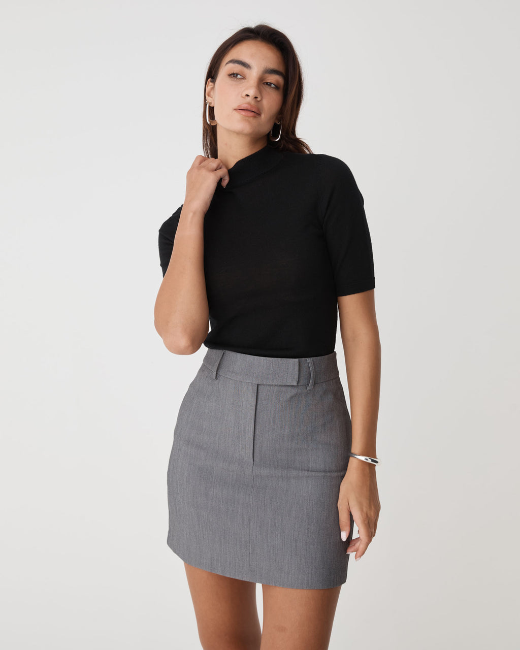 Ellen Wool Short Sleeve Knit in black — close-up view