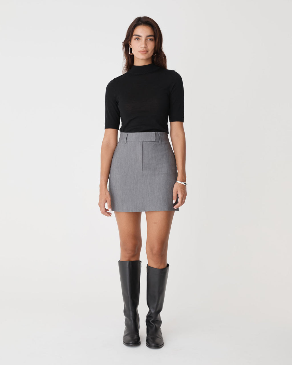 Ellen Wool Short Sleeve Knit in black — full-length view