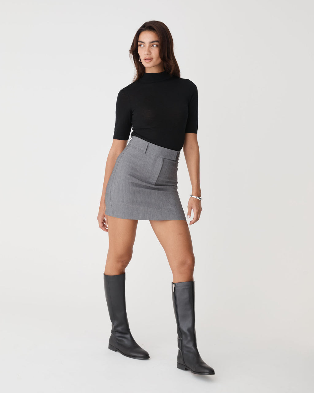Ellen Wool Short Sleeve Knit in black — side view