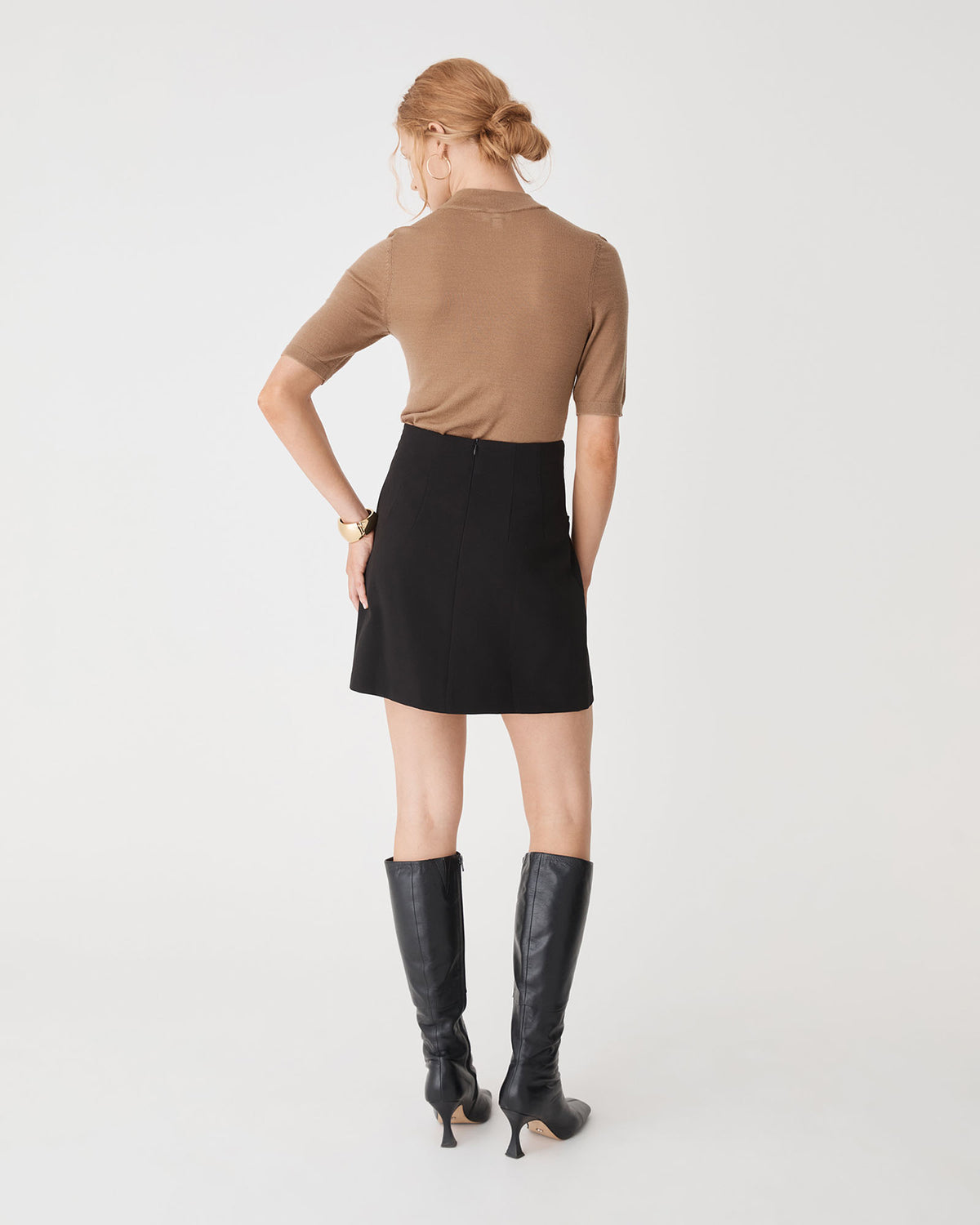 Ellen Wool Short Sleeve Knit in camel — back view