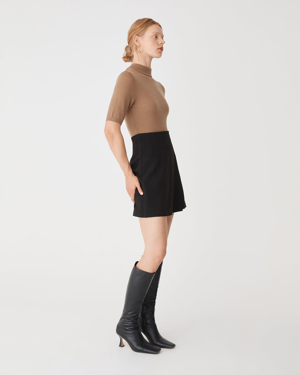 Ellen Wool Short Sleeve Knit in camel — side view