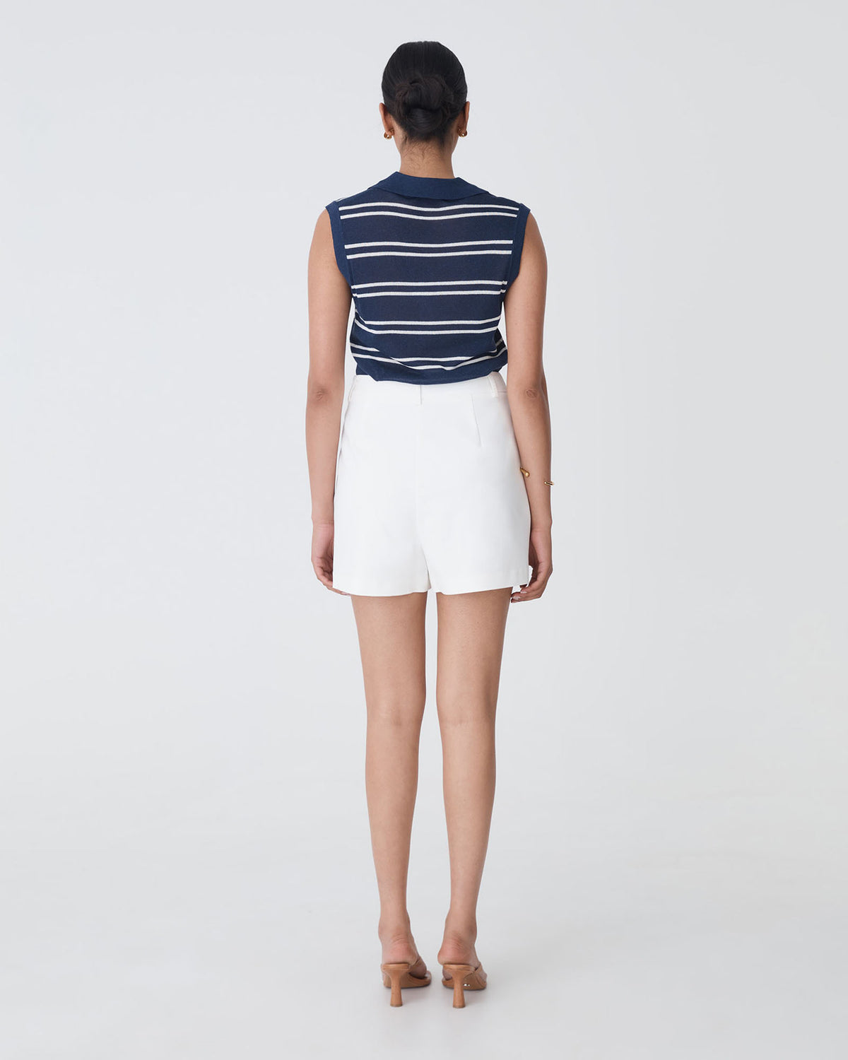 Kaia Striped Collared Top in navy ivory — back view