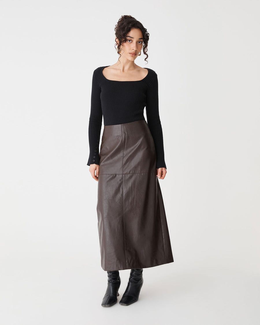 Zahlia Square Neck Rib Knit in black — full-length view