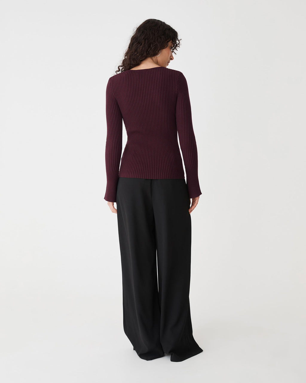 Zahlia Square Neck Rib Knit in mahogany — back view