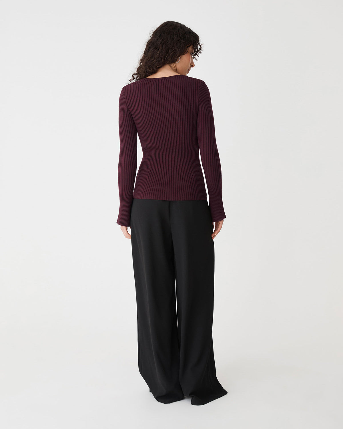 Zahlia Square Neck Rib Knit in mahogany — back view