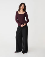 Zahlia Square Neck Rib Knit in mahogany — full-length view