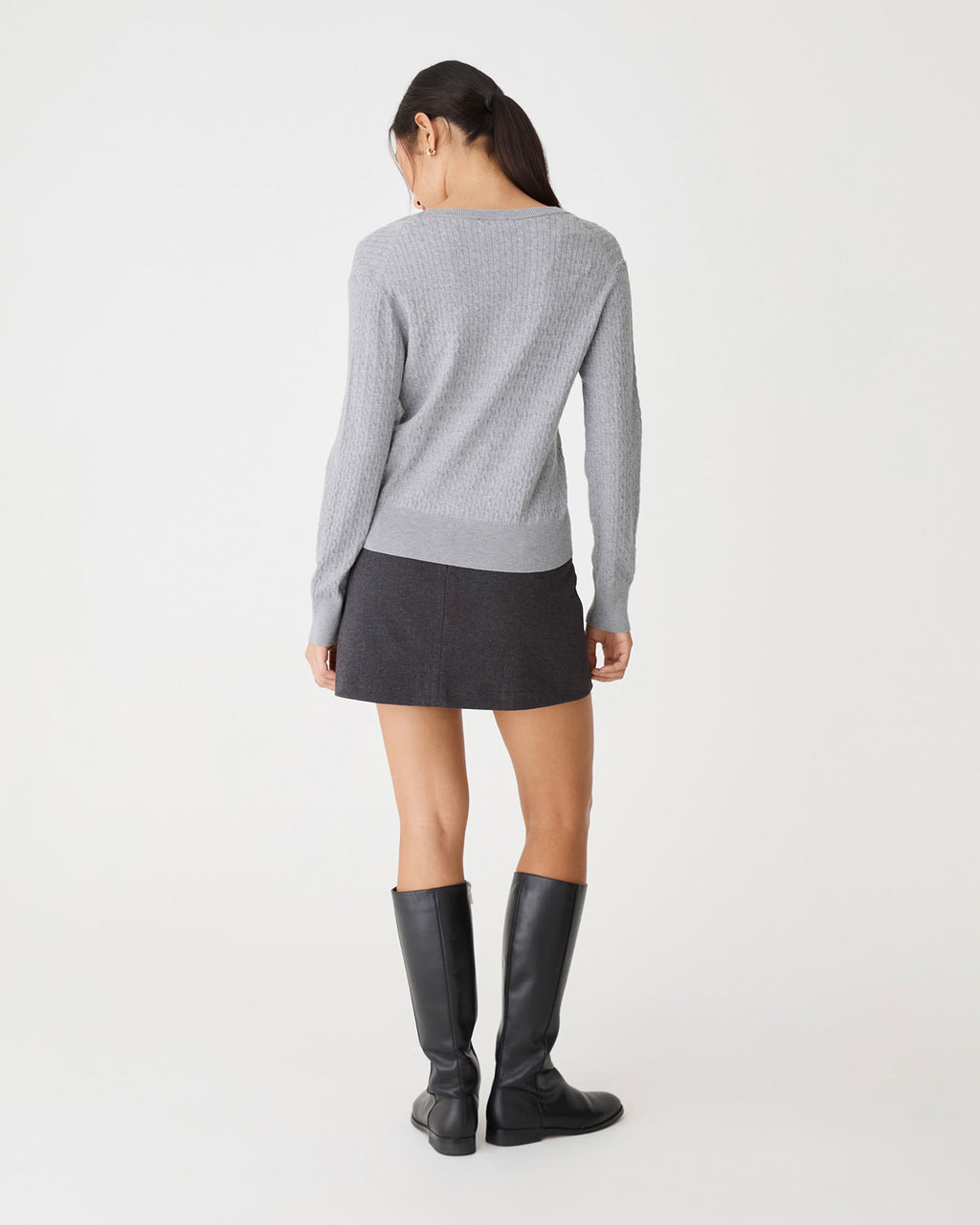 Carla V-Neck Cable Knit in grey marle — back view