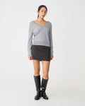 Carla V-Neck Cable Knit in grey marle — full-length view