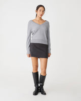 Carla V-Neck Cable Knit in grey marle — full-length view