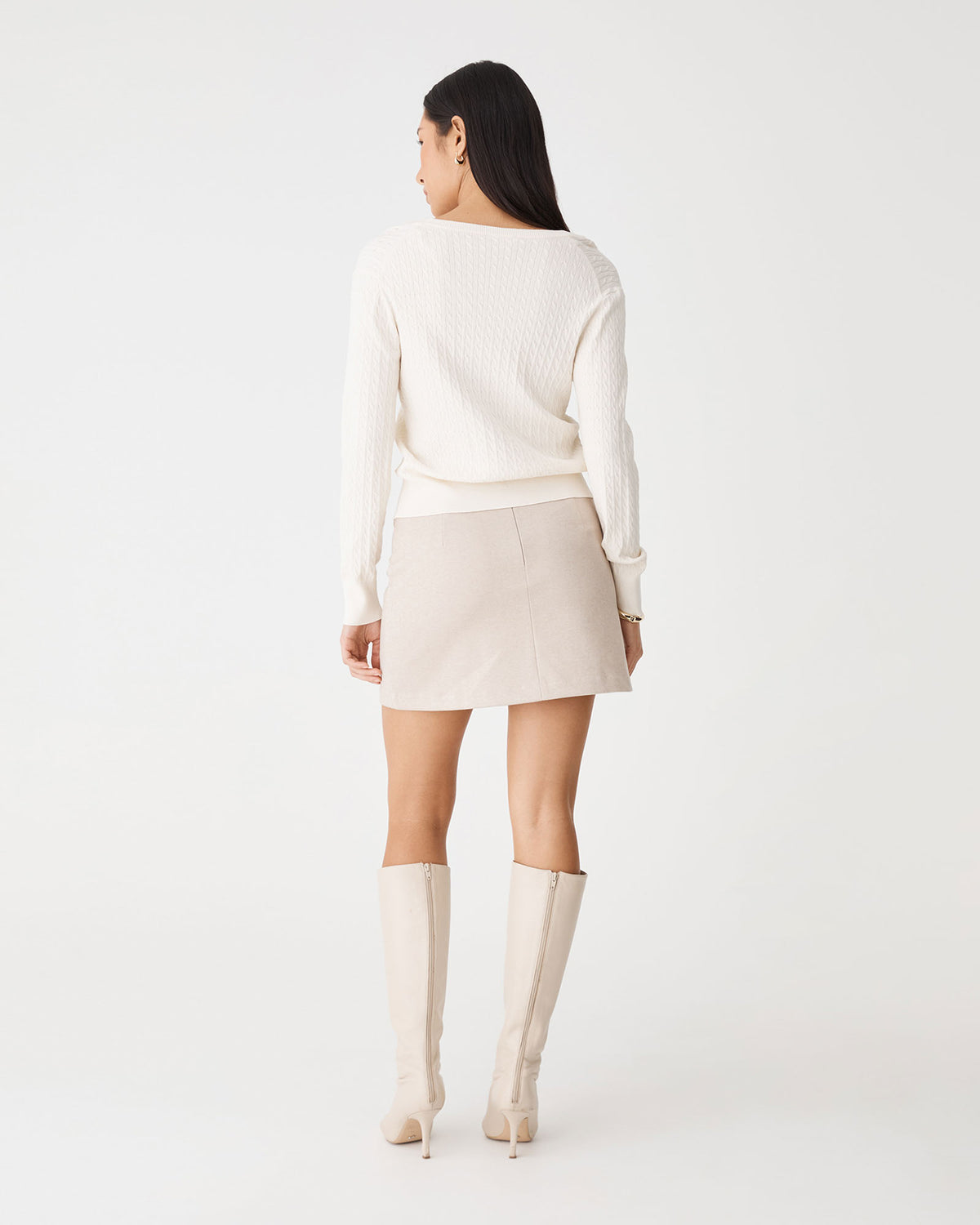 Carla V-Neck Cable Knit in ivory — back view