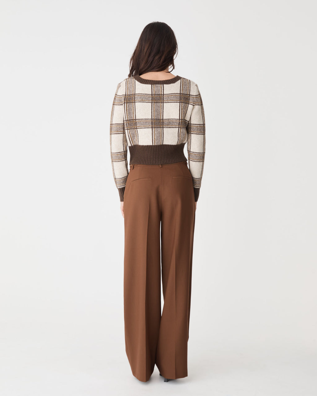 Francesca Check Jumper in brown check — back view