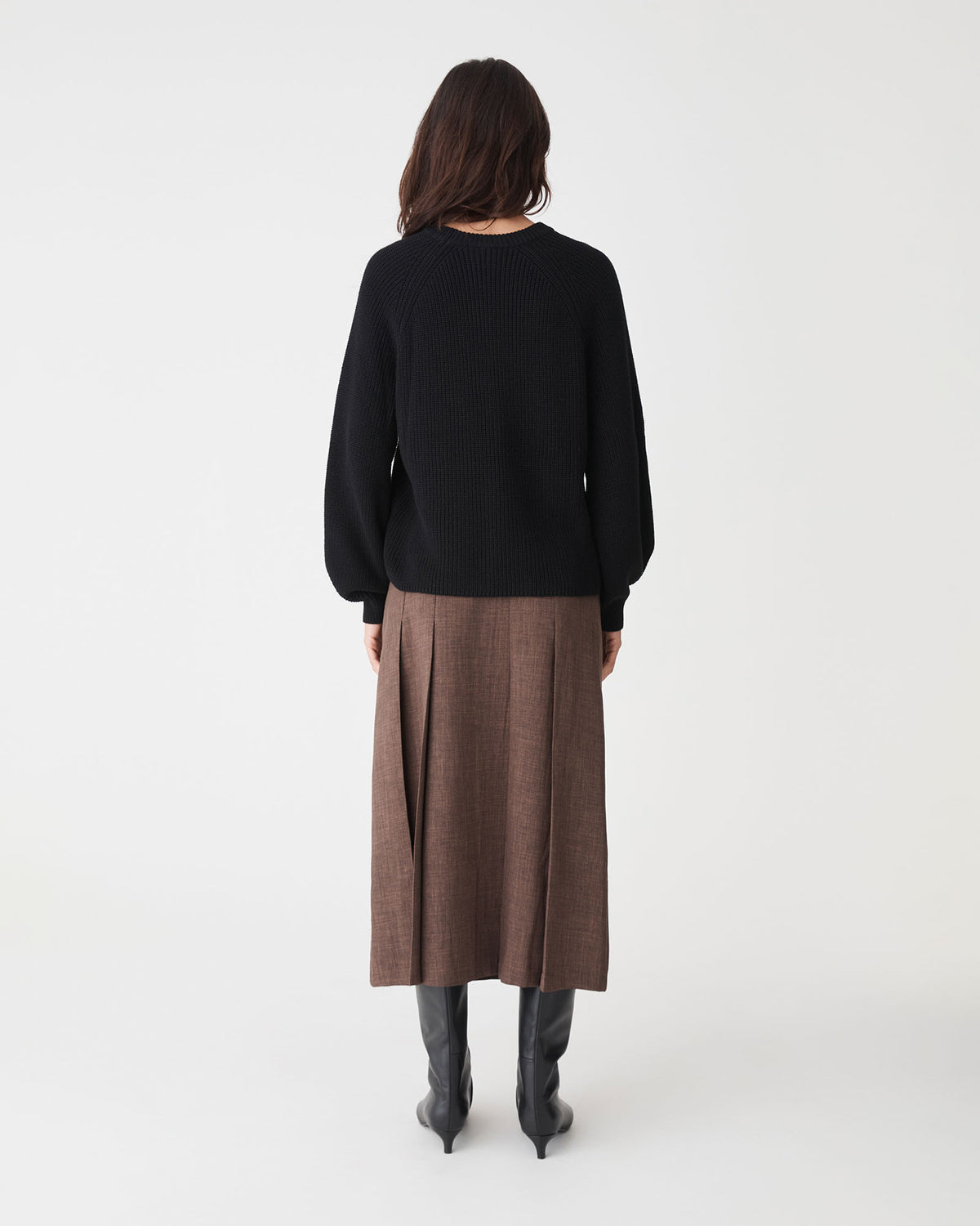 Meg Crew Neck Rib Knit Jumper in black — back view