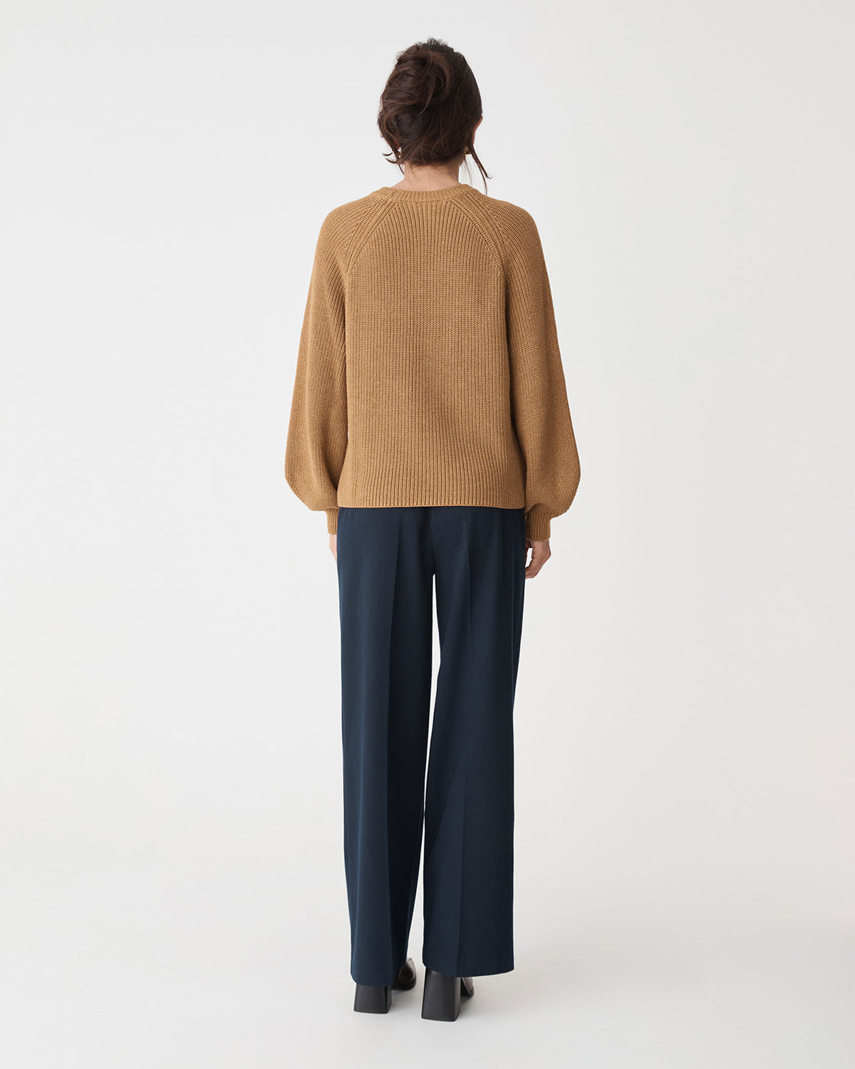 Meg Crew Neck Rib Knit Jumper in dijon — back view