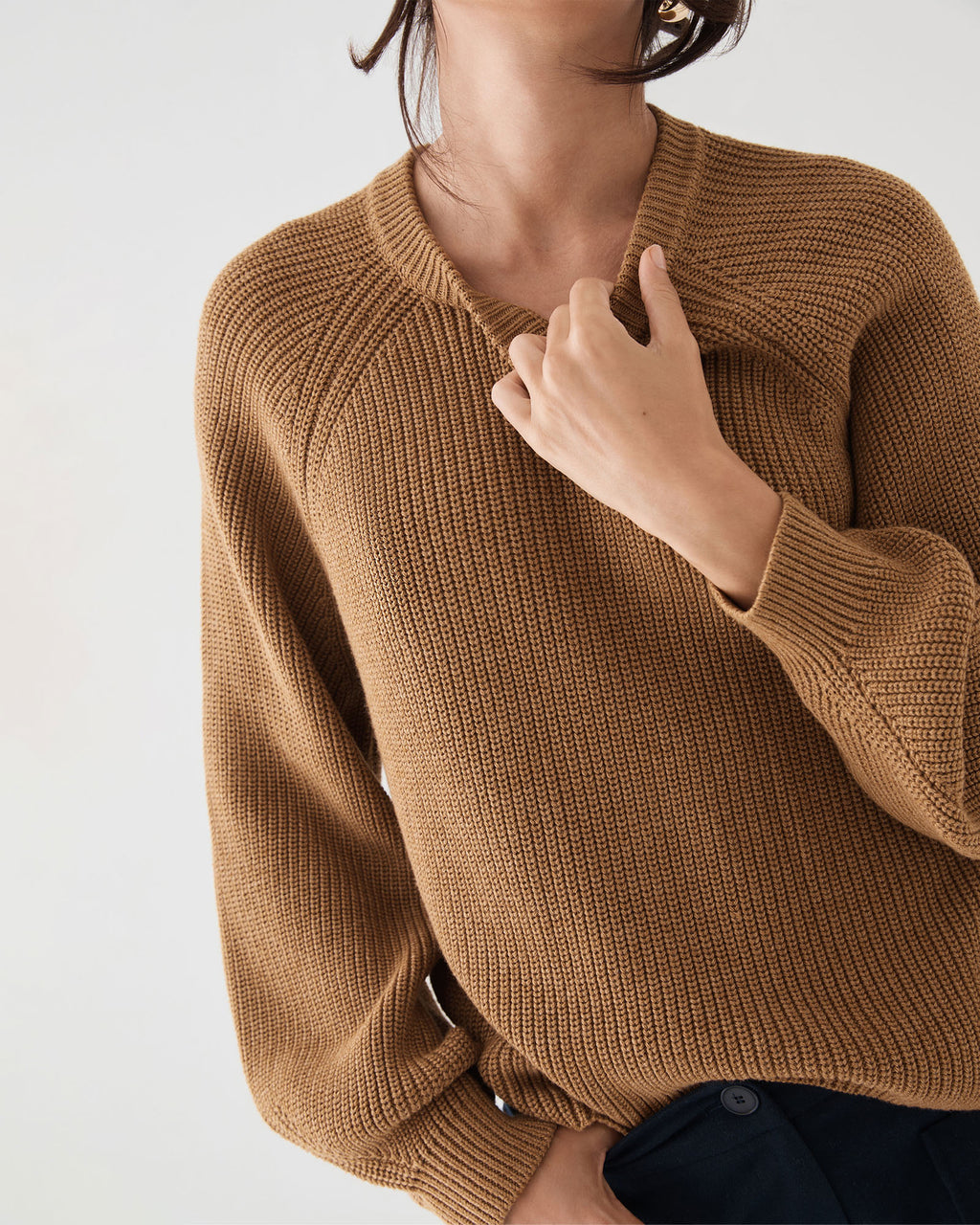 Meg Crew Neck Rib Knit Jumper in dijon — fabric detail