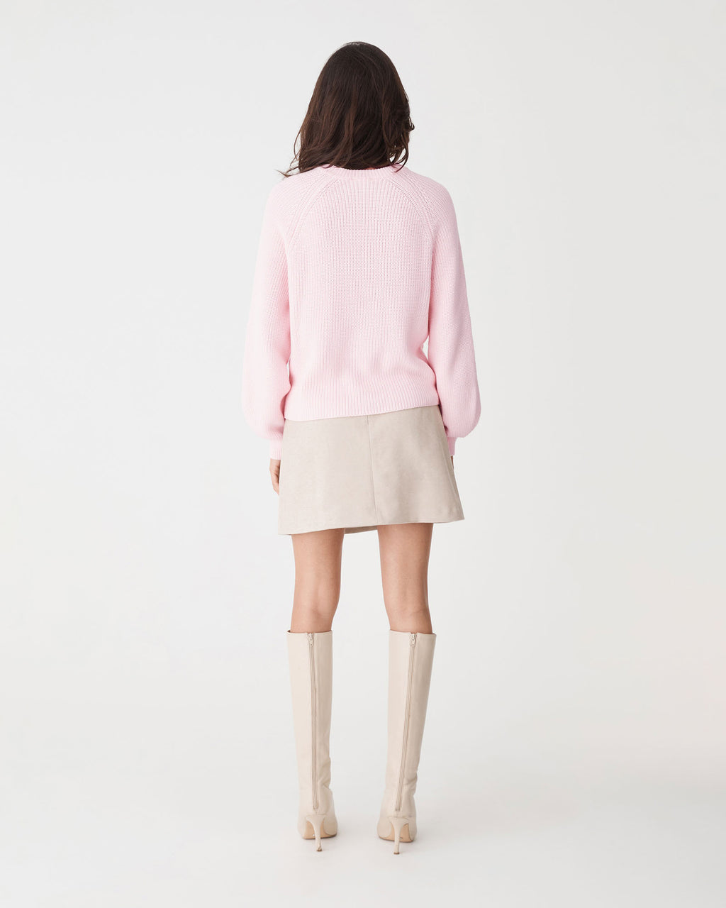 Meg Crew Neck Rib Knit Jumper in soft pink — back view