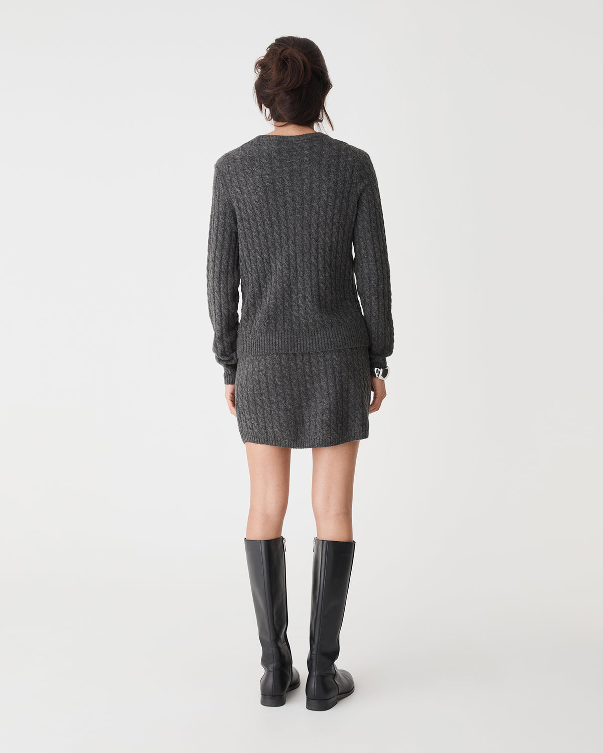 Andie Cable Knit Jumper in charcoal — back view