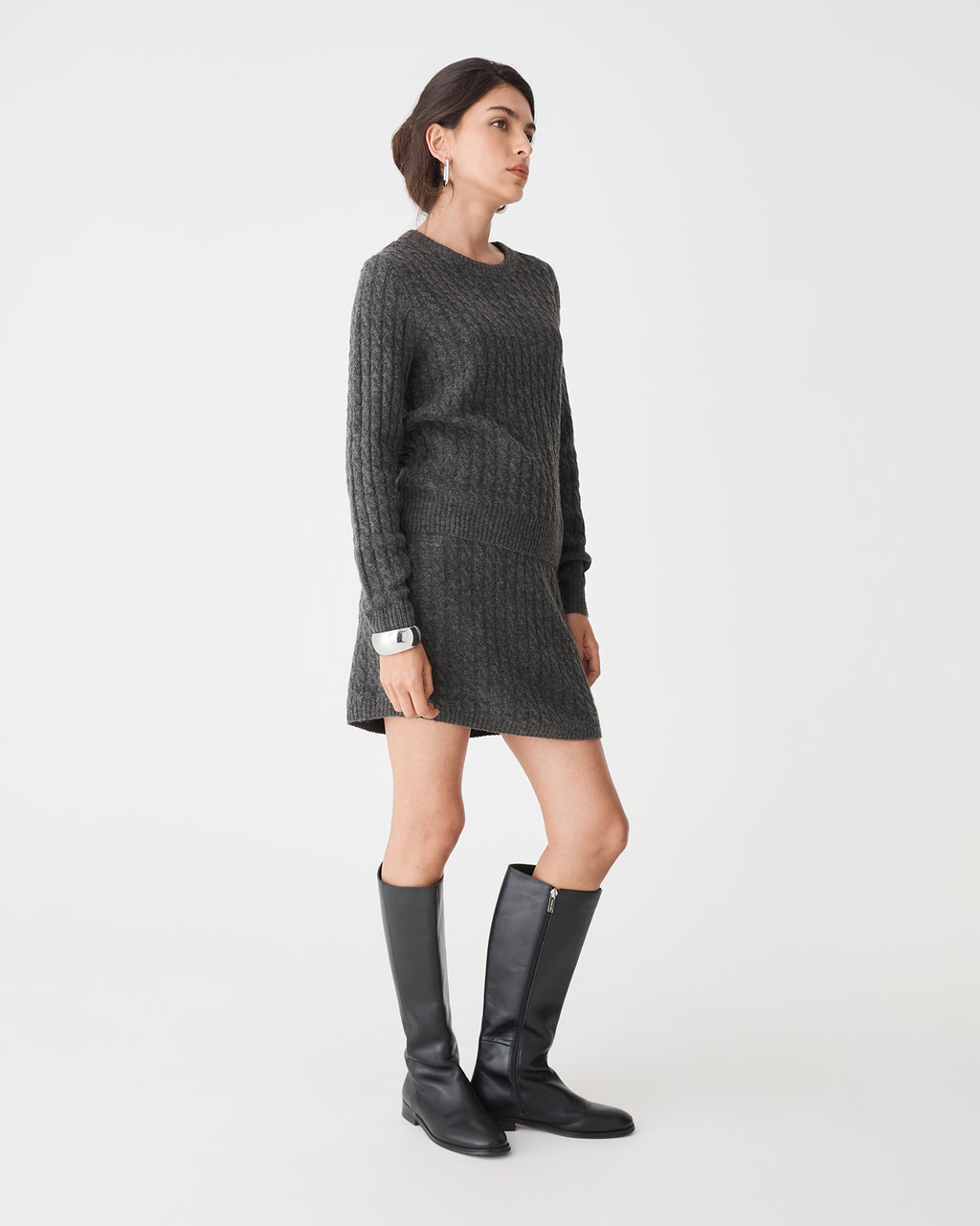 Andie Cable Knit Jumper in charcoal — side view