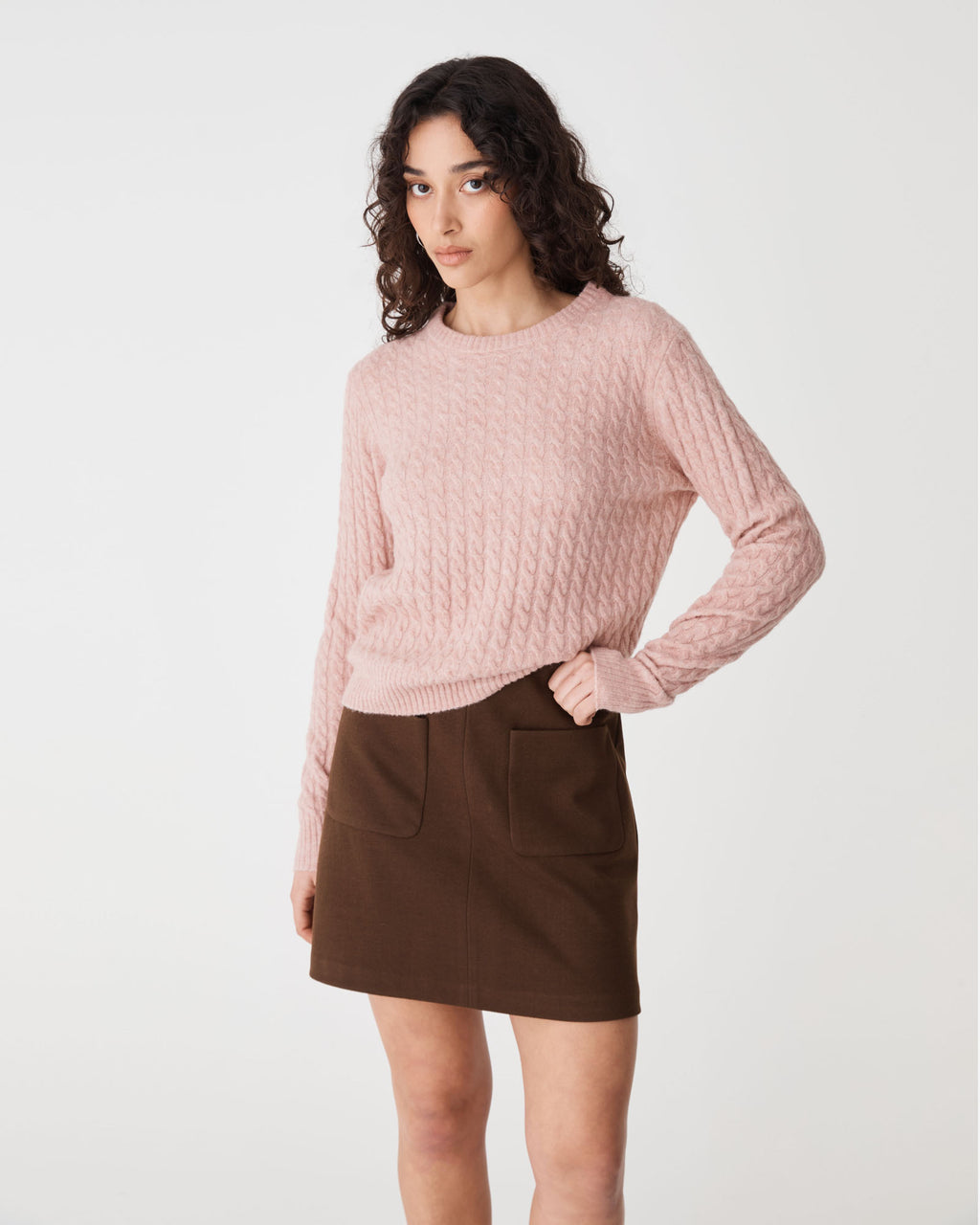 Andie Cable Knit Jumper in rose — close-up view